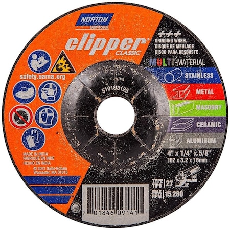 Clipper Classic AC AOSC Series Grinding Wheel, 4 In Dia, 14 In Thick, 58 In Arbor